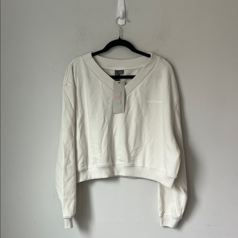 Sweaty Betty Cropped Sweatshirt Ivory NWT XL/XXL Athleisure Lounge Cozy !